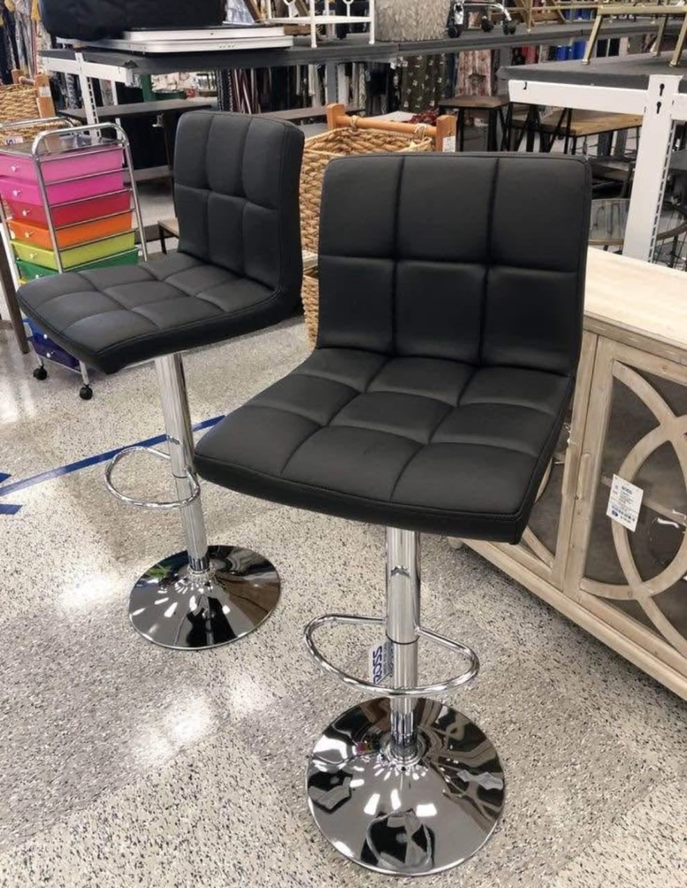 Adjustable Faux Leather Counter-Height Bar Stools, Mid-Back Design.
