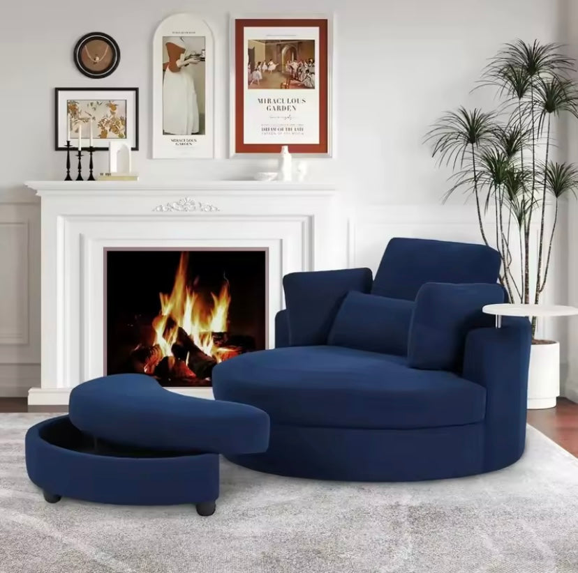 Swivel Barrel Chair with Storage Ottoman and 4 Removable Pillows, 360° Rotating Lounge Sofa Seat.