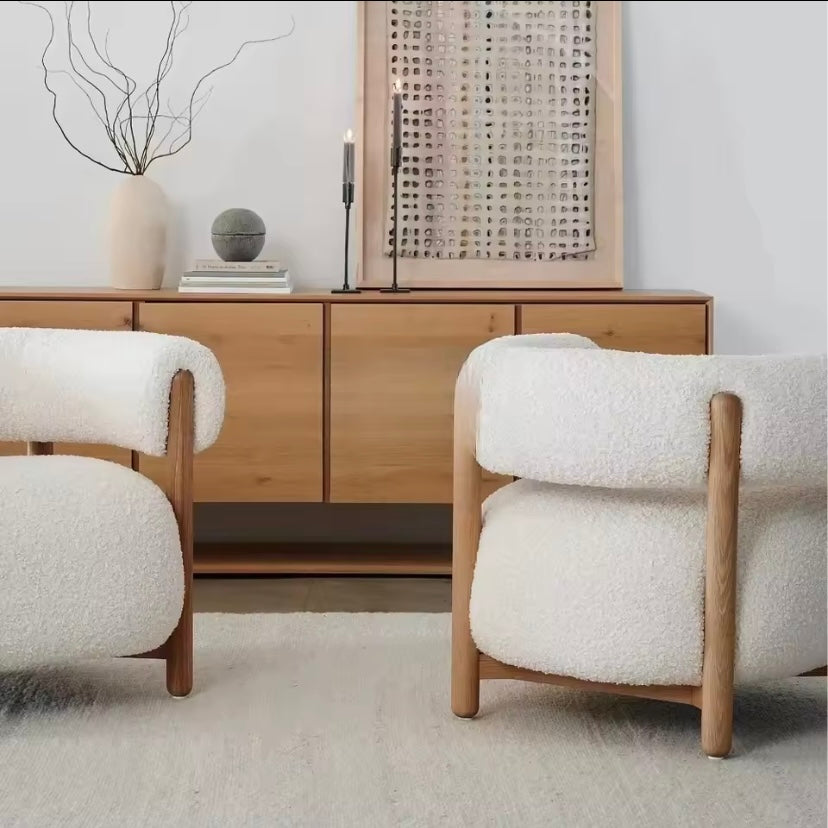 P Nordic simple solid wood living room single sofa chair creative homestay hotel model room reception leisure chair.