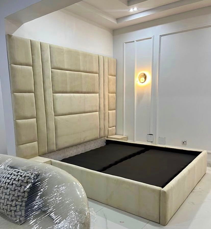 Luxury Modern Double Size Base with Headboard Available In different colours.