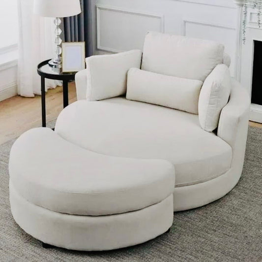 Swivel Barrel Chair with Storage Ottoman and 4 Removable Pillows, 360° Rotating Lounge Sofa Seat.