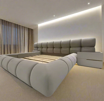 Queen Bed Base with Headboard | Modern Upholstered Bed Frame