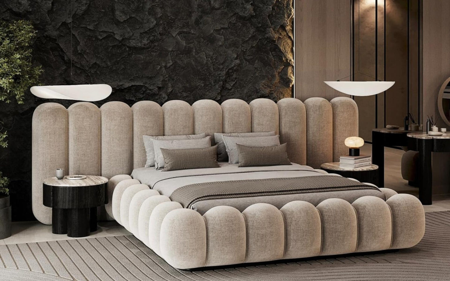 Headboard and bed frame for double bed.