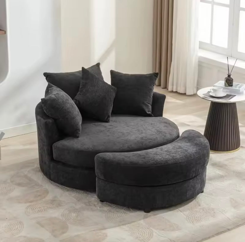 Swivel Barrel Chair with Storage Ottoman and 4 Removable Pillows, 360° Rotating Lounge Sofa Seat.